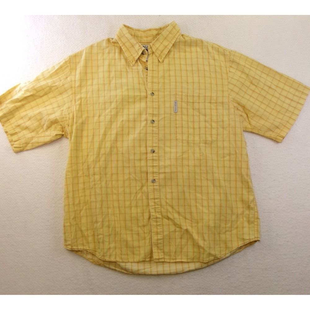 Columbia Mens Yellow Plaid Short Sleeve Button Up Shirt XL AM7045 Cotton